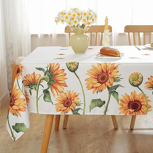 Mantel rectangular de verano de 60 x 84 pulgadas, mantel floral de girasol, a prueba de derrames, lavable, resistente a las arrugas, acuarela,