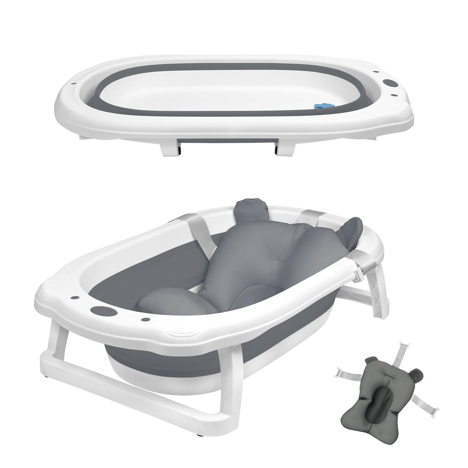 NAIZY Babybadewanne 82x50cm Faltbar Baby Bath Wanne Anthrazit PP+PTE Babywanne mit Rutschfeste Fußpolster Badewanne Für Babys Kinder (mit Sitzkissen)