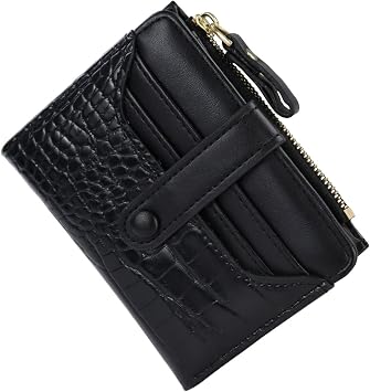 Small Wallet for Women, Ladies PU Leather Wallets with Multi Card Slots, Bifold Front Pocket Credit Card Wallet with Zipper Coin Pocket and ID Window Black