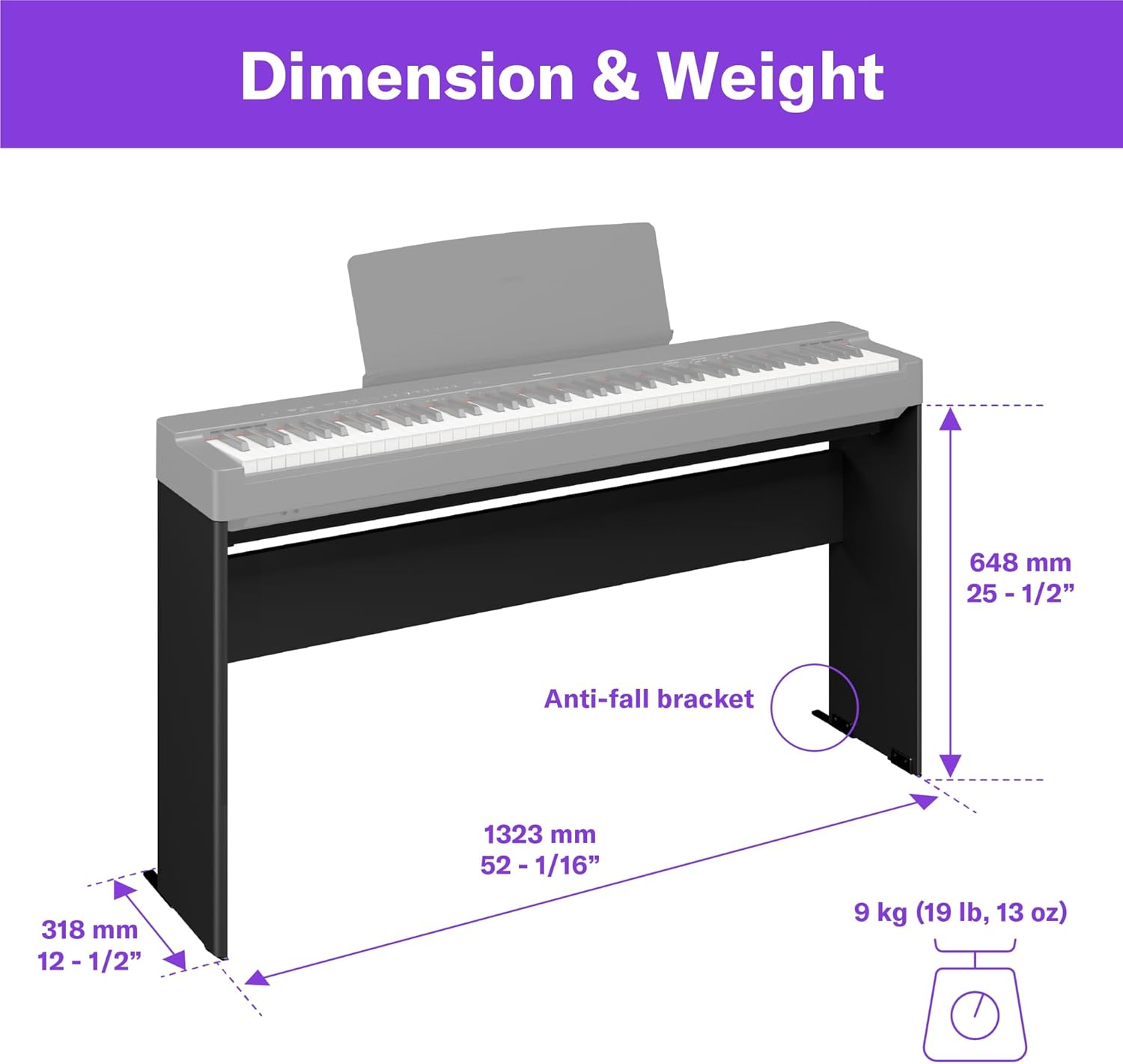 Yamaha L200B Furniture Stand for P225B Weighted Digital Piano, Black & BB1 Padded Wooden Piano Bench – Black