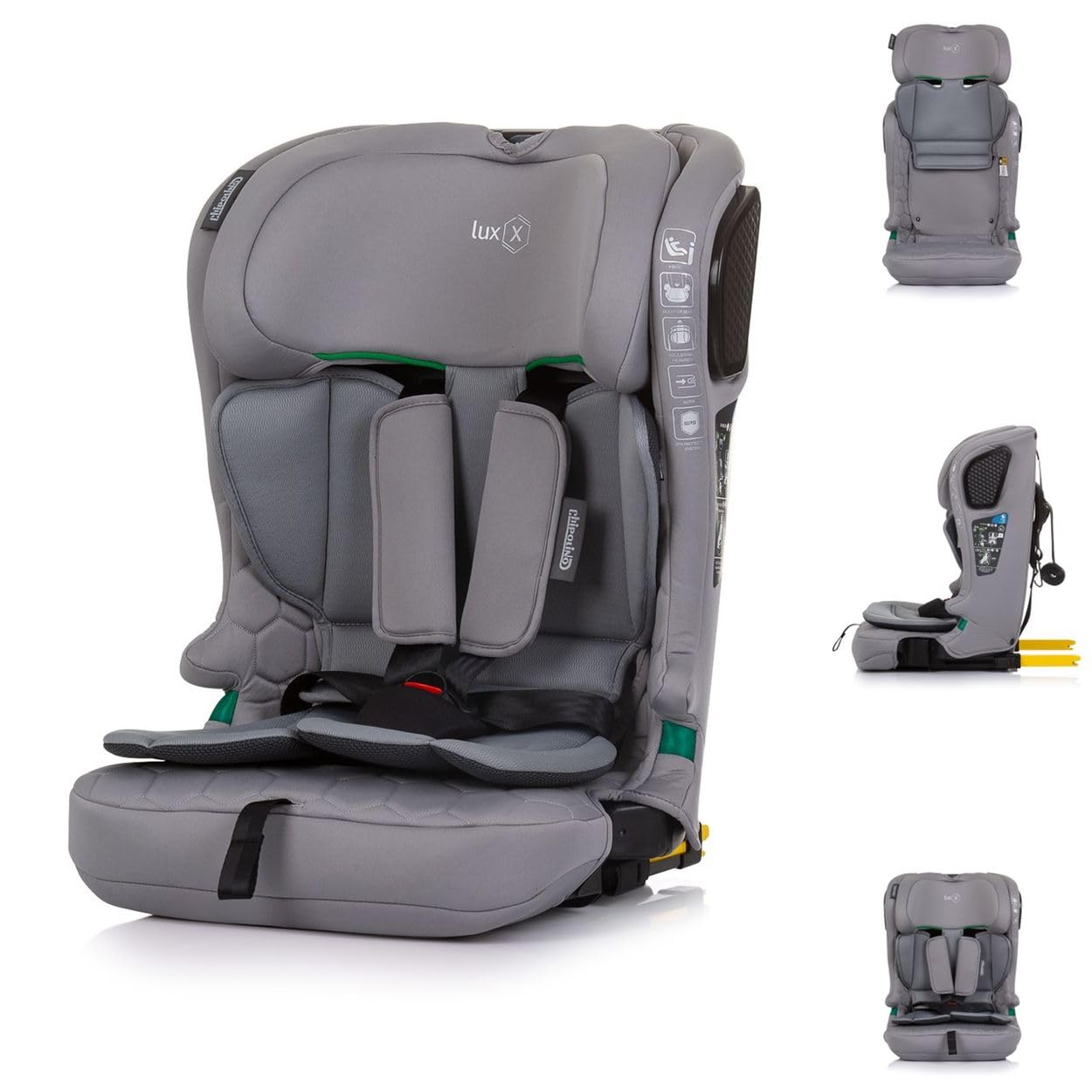 Chipolino Fotelik dziecięcy i-Size LUX (76-150 cm) grupa 1/2/3, Isofix, Top Tether, kolor: szary