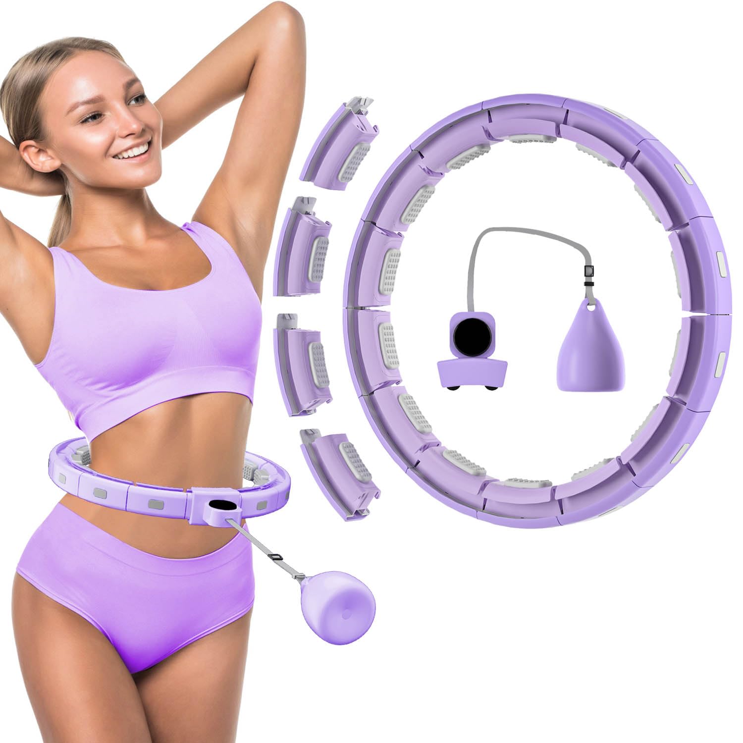 Hula Hoop Reifen Erwachsene, Hula Hoop mit Gewicht Kugel, Hoola Hoop zum Abnehmen, Hula Hoop Leise XXL 128CM, Hullahub Reifen, 18 Knoten, Einstellbar und Abnehmbar, Fitness Hula Hoop Reifen