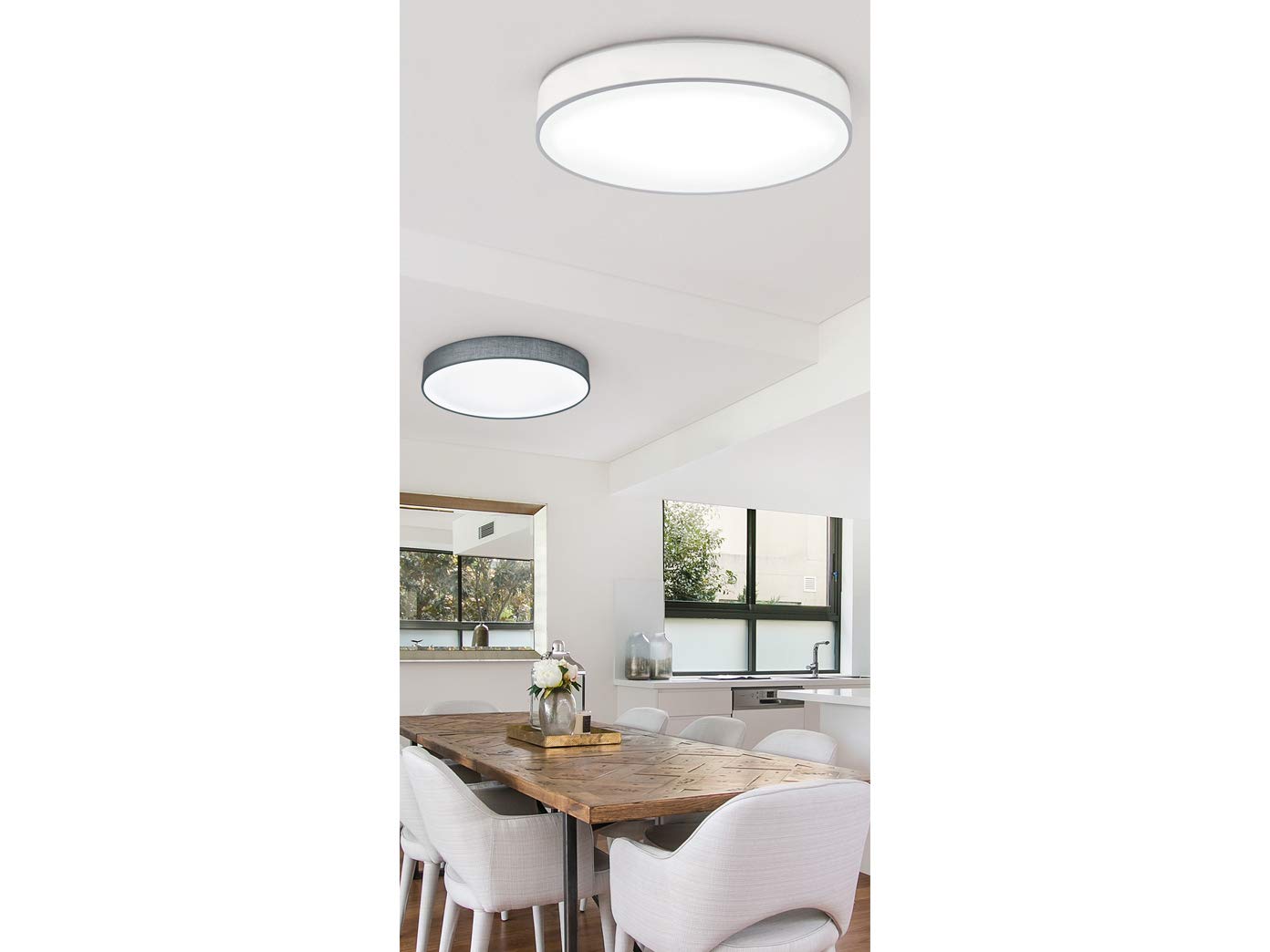 Trio Leuchten 621912401 Lugano A+, LED Deckenleuchte, nickel, 22 watts, Integriert, Stoffschirm Weiß, mit Switch-Dimmer, 40 x 40 x 10.5 cm