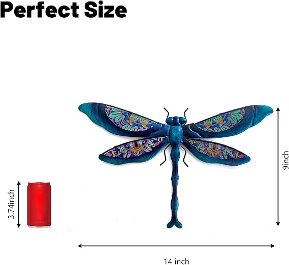 LIFFY Metal Dragonfly Wall Decor Handmade - Outdoor Metal Wall Art Decor for Patio Garden Fence Living Room, Bedroom, Dragonfly Gifts