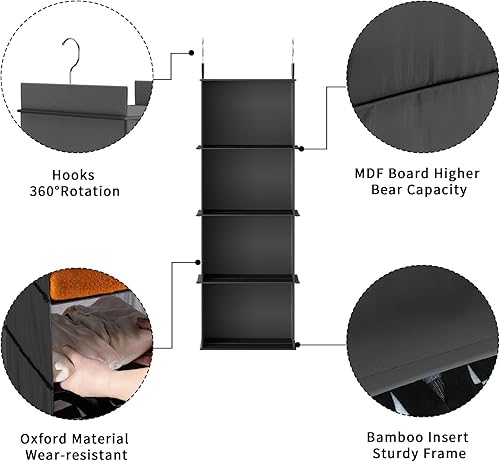 Miniatura 4 de Organizador colgante de armario, 4 estantes colgantes para armario, color negro