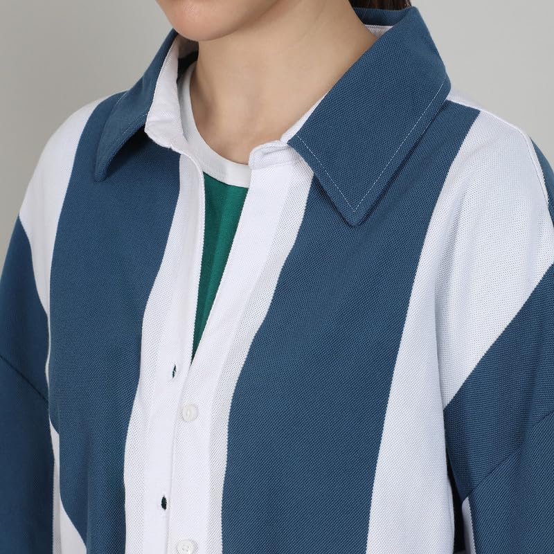 Image of PINACOLADA Women's Boxy Striped Shirt for Casual Wear | Spread Collar | Cuffed Sleeves | Button Closure | Shirt Crafted with Comfort Fit for Everyday Wear