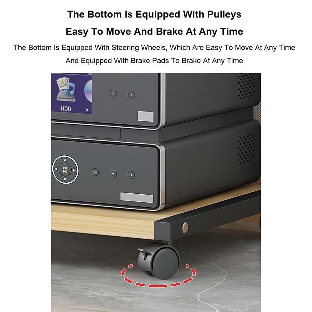 Mobile AV Media Stand con ruote, 2 ripiani in legno audio-video rack per console di gioco e apparecchiature TV, moderno centro di intrattenimento