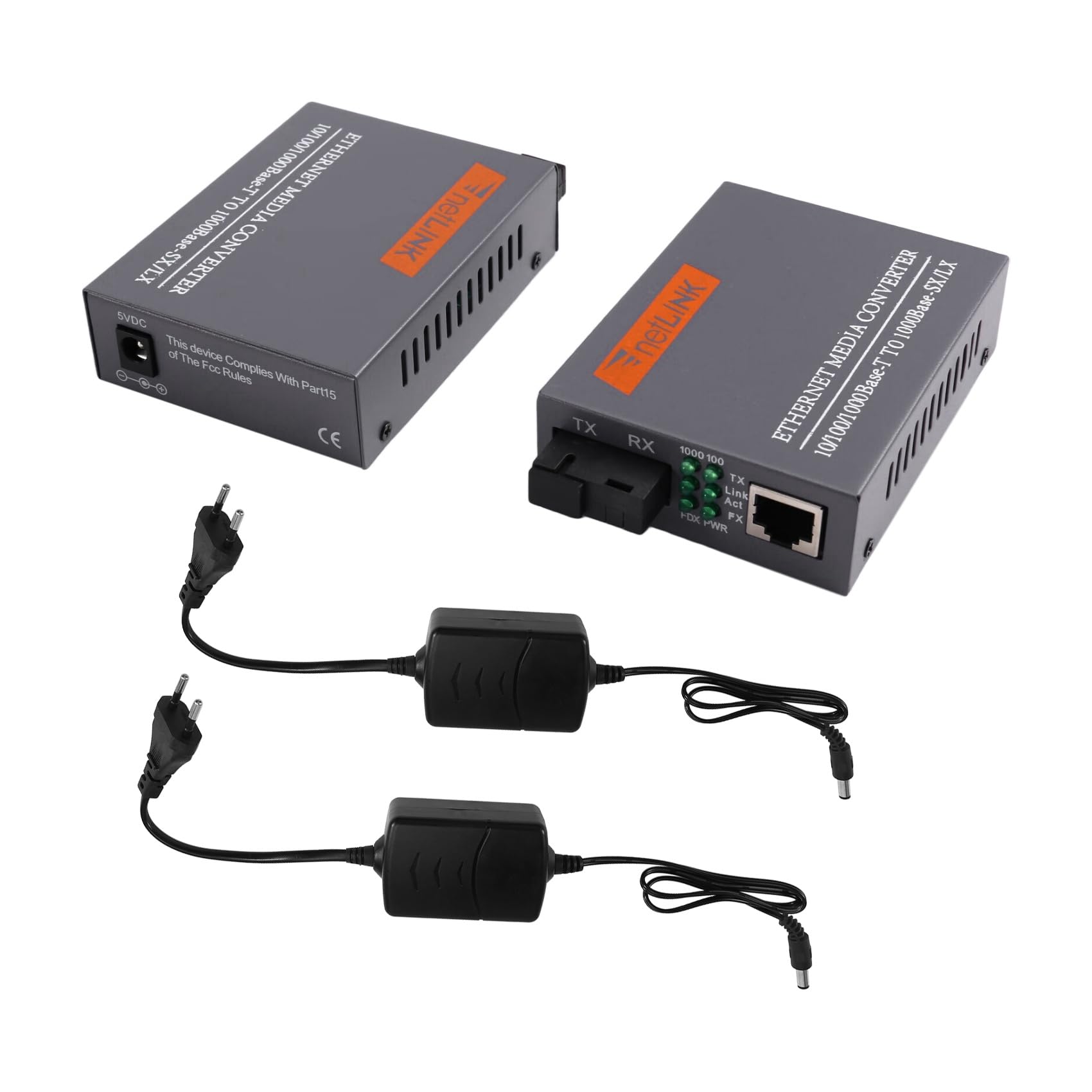 3X Convertisseur de Média Fibre Optique Gigabit -GS-03AB 1000 Mbit/S, Alimentation Externe Monomode à Fibre, Prise UE