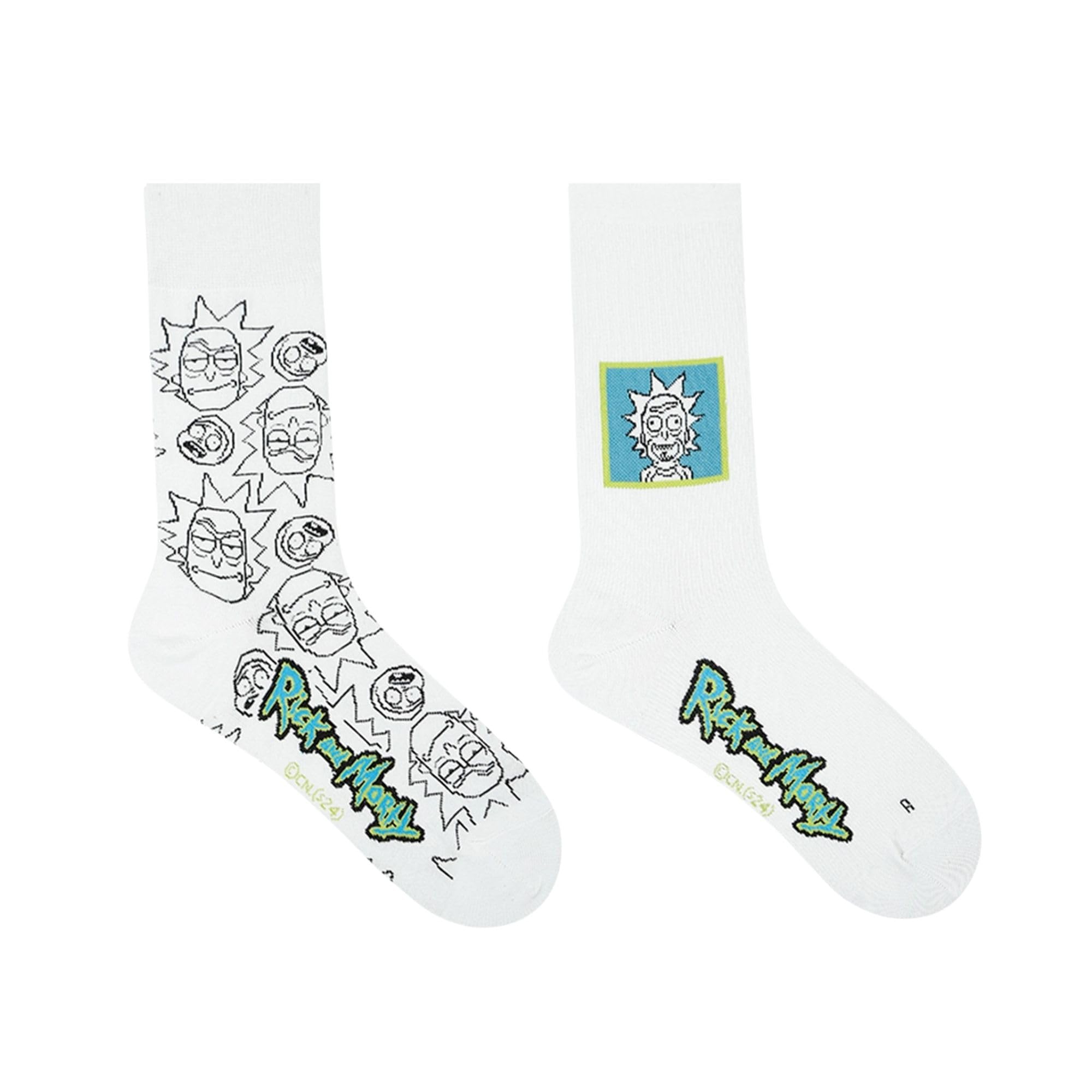 BALENZIA X Rick and Morty Quirky Cotton Crew/Mid- Calf Length socks for Men- Made with fine Cotton, Nylon and Elastane- Pack of 2 (Green, Black) (Free Size)
