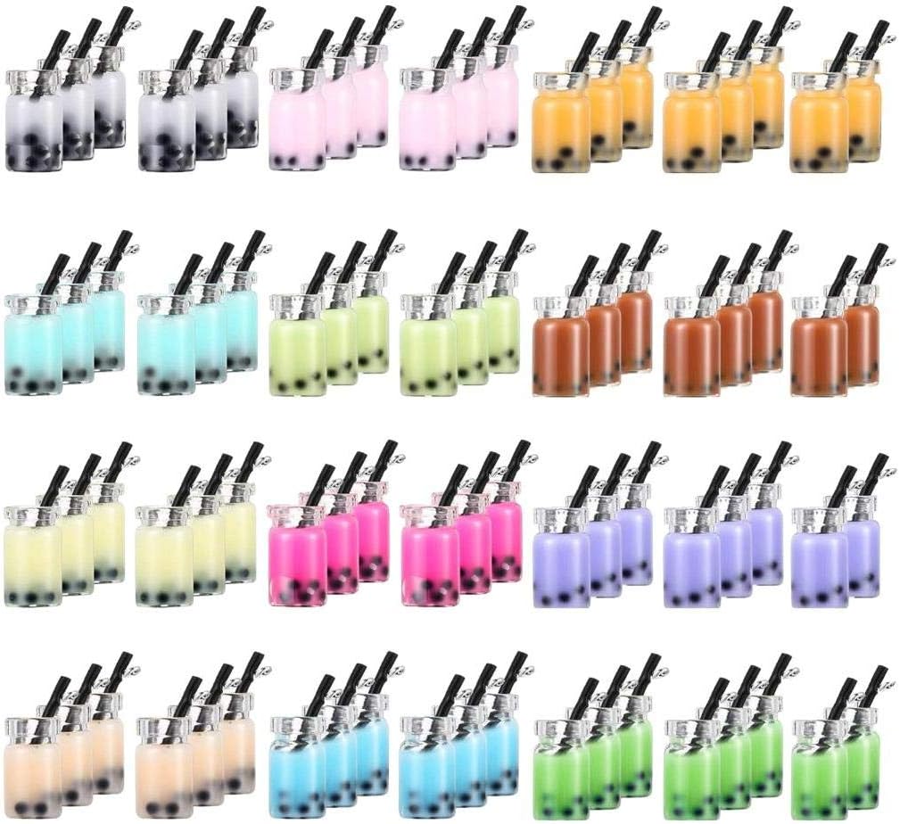 80Pcs Milk Tea Charms Fruit Tea Charm Pendant Boba Milk Tea Bottle Pendants Tea Charms Dangle Earring Necklace Pendants for DIY Jewelry Making Craft Earring Keychain