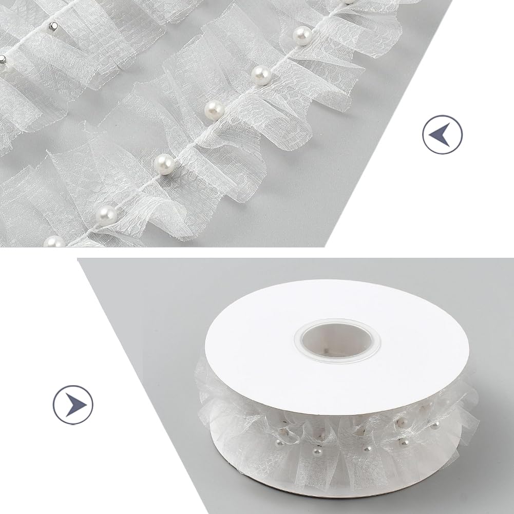 Nastro In Pizzo Con Perle Da Cucire 30mm – 2 Metri Bianco Per Decorazioni Costumi E Arredamento
