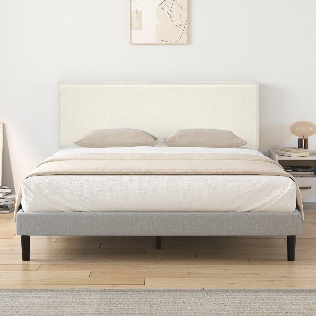 Win Rest Cabecero de Cama Oasis Tapizado Lino Tela Antimanchas, Fibras Naturales, Tacto Fresco, Moderno y Elegante, Color Lino Blanco, Cabecero 160X60 cm (Cama 150)