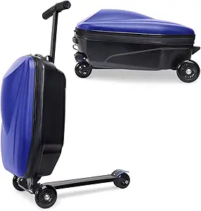 20" Scooter Suitcase for Kids, 2-in-1 Ride On Luggage with Wheels for Boys & Girls Ages 4-15, Foldable Hardshell Carry On Lightweight Travel Suitcase for Airplane