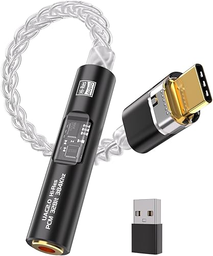 Adaptador de audio USB C a 0.138 in con doble chip CX31993 MAX97220 DAC y amplificador HiFi, cable de cobre chapado en plata de un solo cristal 4N