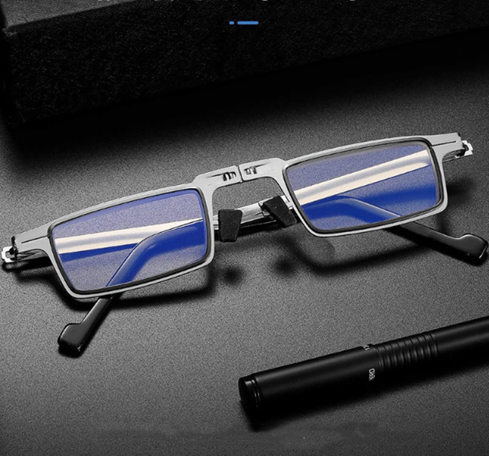 Byfuaai Square Ultra Light Titanium Material Screwless Foldable Reading Glasses, Portable Anti-Blue Hd Glass Reading Glasses Gifts (,+2.00)