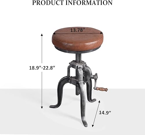 Miniatura 3 de Topower Taburete de manivela industrial antiguo de hierro fundido Silla de tres patas Taburete de bar de cuero PU