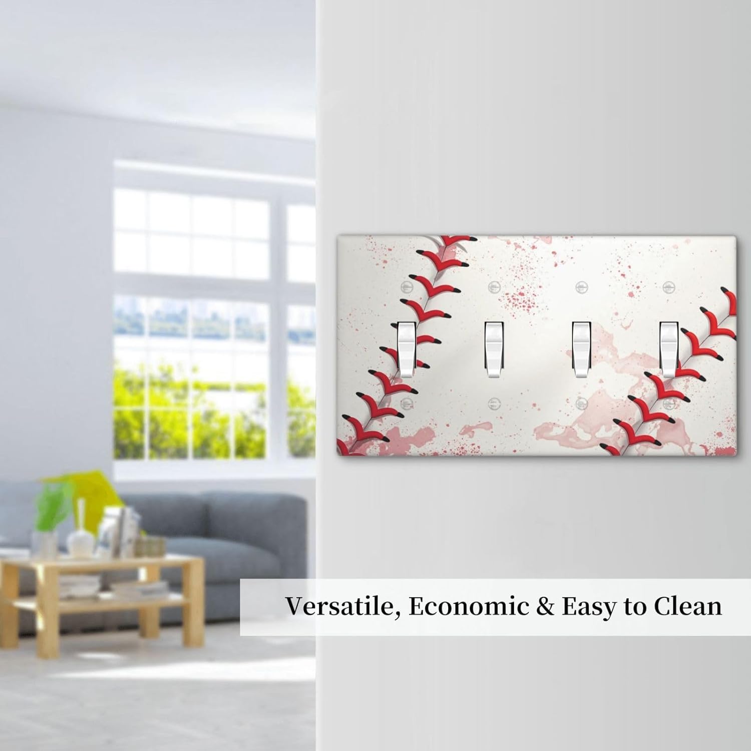 Light Switch Cover Baseball Sports Ball Game 4 Gang Switch Plate Quad Toggle Wall Plates Decorative Switchplate Electrical Outlet Cover for Bathroom Bedroom Decor