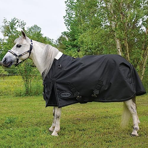 Country Pride 600D Miniature Turnout Rainsheet, Waterproof Windproof Breathable Pony Blanket, Shoulder Gussets, Double Buckle Front, Adjustable Leg Straps, Tail Cover (Black, Small)