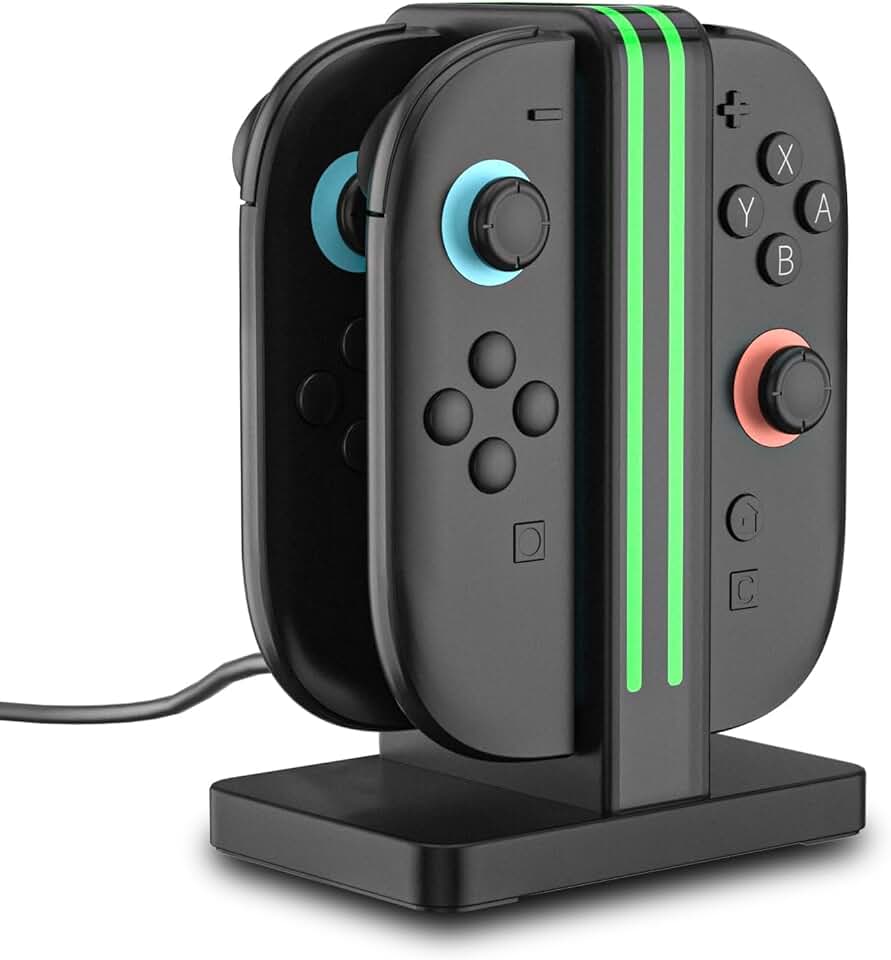 Base de carregamento compatível com controles Nintendo Switch 2 Joy Con, estação de carregamento Switch 2 com indicação LED e cabo de carregamento - Preto