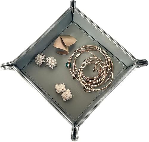 Miniatura 2 de UnionBasic Bandeja de valet para monedas, de piel sintética, para guardar la cama, caja de almacenamiento, color verde perlado