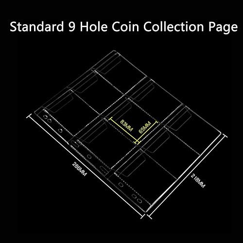 Miniatura 2 de 10 hojas de páginas de colección de monedas, fundas para carpetas de monedas con 9 agujeros para álbum de monedas, protectores de carpeta de