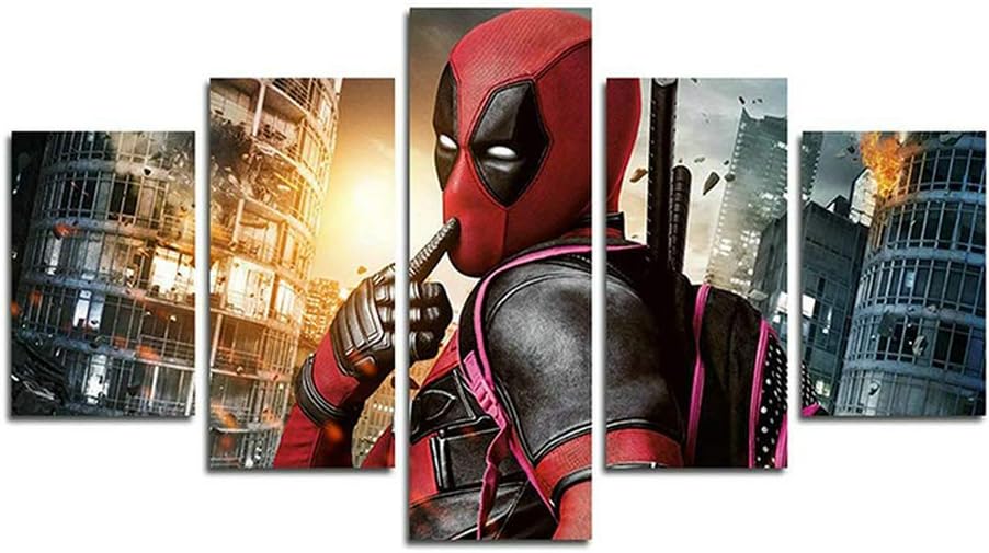 Orsit Prints 5 Pieces Deadpool Movie Canvas Painting Living Room Home Decoration Canvas Art Wall Poster (No Frame) 50inch x30 inch……