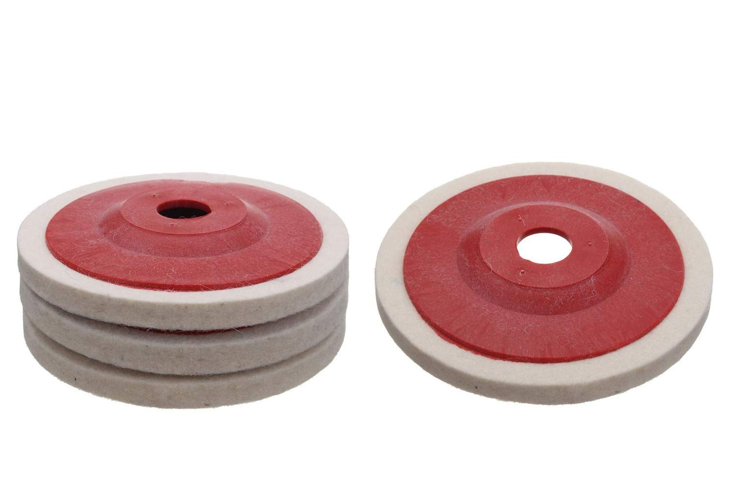 4 Pcs Wool Felt Buffing Pad Wheel Disc for Polishing Stainless Steel Metal Marble Glass Ceramic, 4 Inch Angle Grinder Abrasive Rotary Tool Accessory - White, 100 X 16mm X 16mm Dia