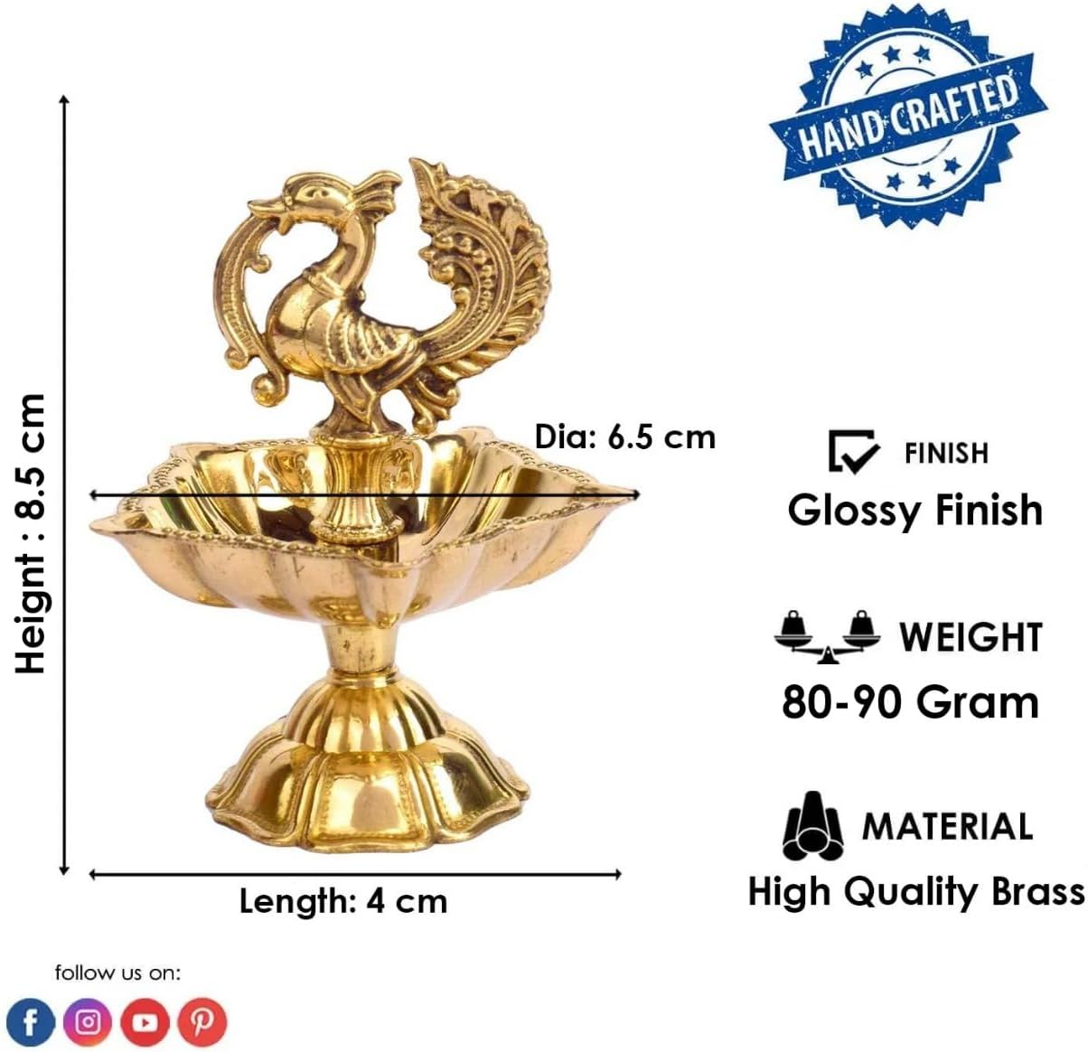 SATVIK 3 - 3.5 INCH Peacock Brass Diya for Home Décor & Puja | Traditional Indian Oil Lamp | Antique Finish | Festive Decoration & Gift l Diwali Poojan l Deepam Gifts (Small)