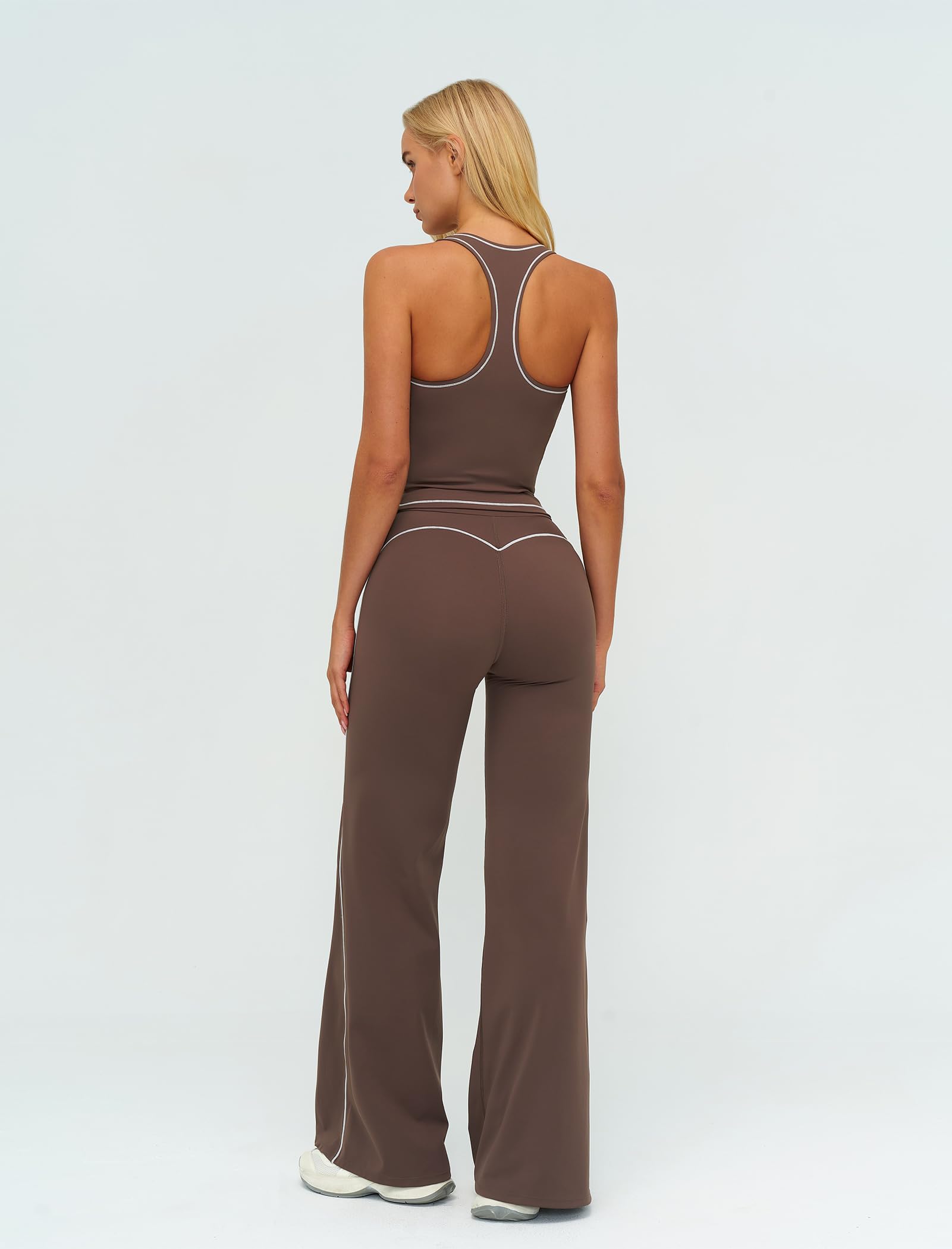 IDOPIP Conjunto deportivo de dos piezas para mujer: set de gimnasio con camiseta de tirantes Racerback pantalones de yoga con pierna recta – Traje de deporte para fitness, yoga, pilates, entrenamiento