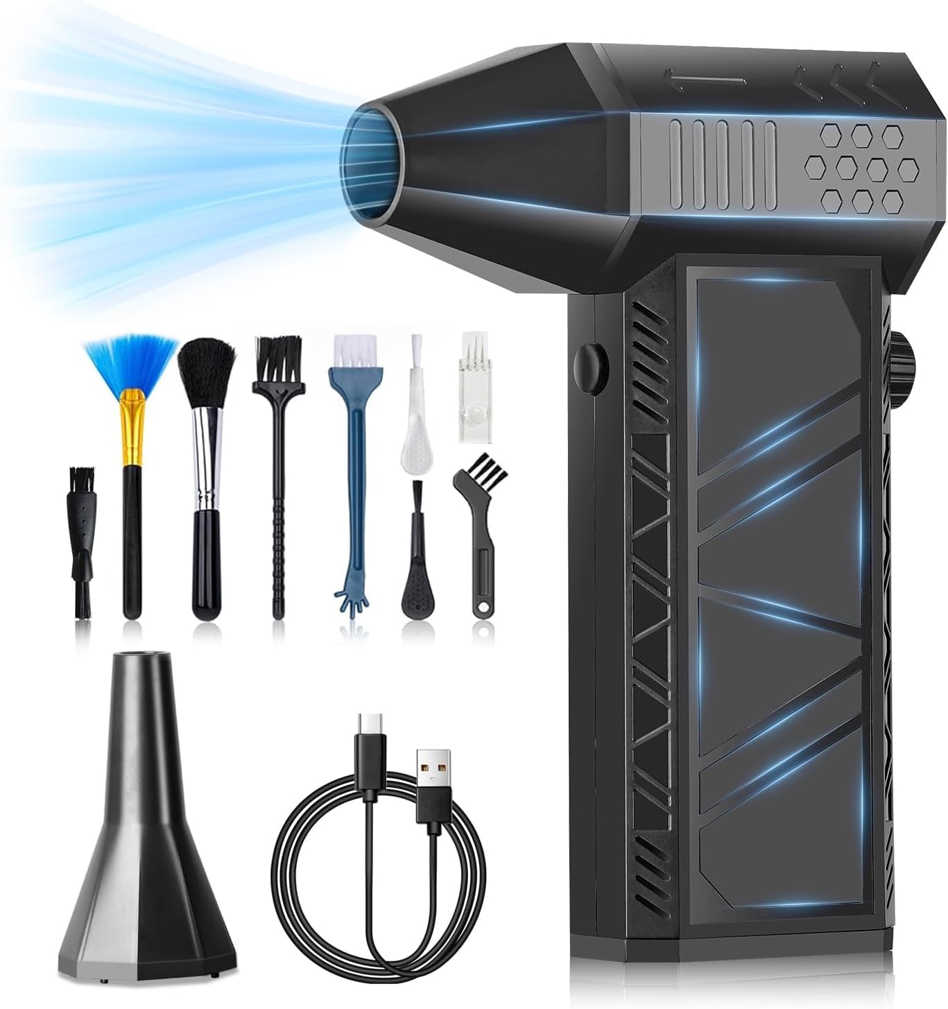 Compressed Air Duster 130000RPM Electric Air Duster Adjustable Air Blower, Cordless Turbo Fan Turbo Dryer Rechargeable Jet Dry Blower for Keyboard, PC, Car, Air Bed Outdoors and Home Cleaning