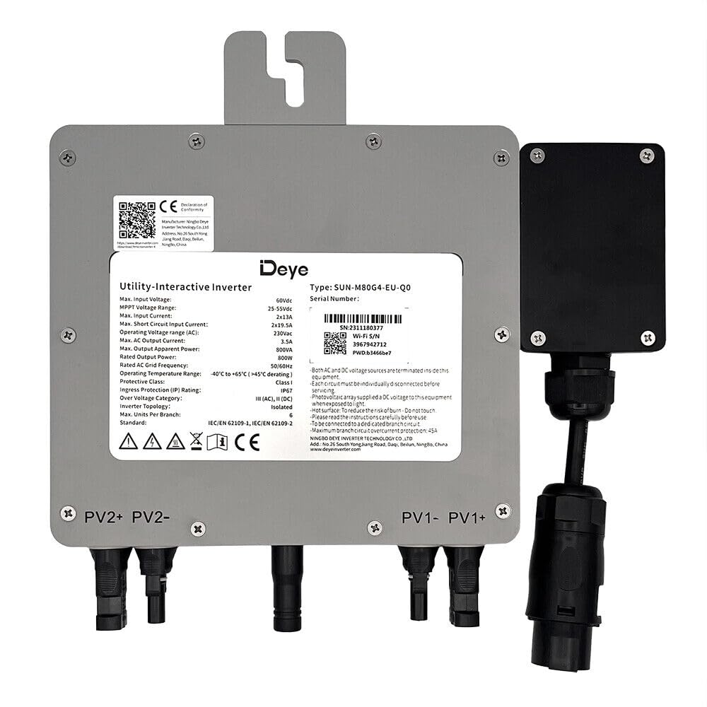 home Trends® Deye SUN-M80G4-EU-Q0 - Micro inverter di nuova generazione 800 W Ralais Solar PV esterno con cavo Schuko da 5 m