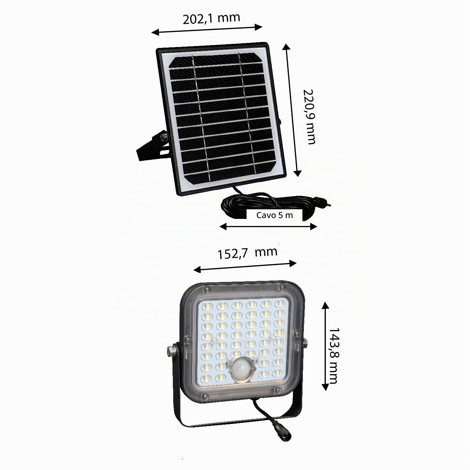 Velamp Cube Faretto LED Solare 1500 lm – Sensore Movimento, Modalità Automatica, Pannello Remoto 5 m, IP65, Luce Esterna per Portico, Ingresso, Giardino