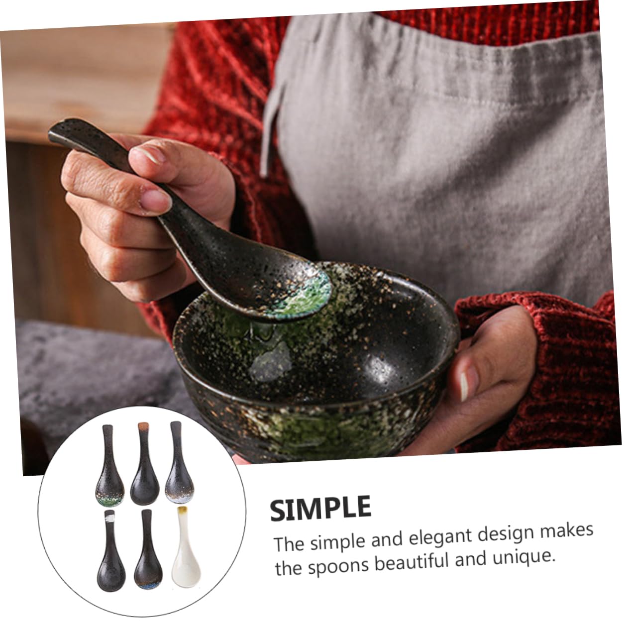LIFKOME 6 Stück Teiliges Japanische Keramik Suppelöffel aus Porzellan Design Vielseitig für Suppe und Reisbrei Glatte Oberfläche Sicheres Küchenwerkzeug für Zuhause Zufällige Farbe