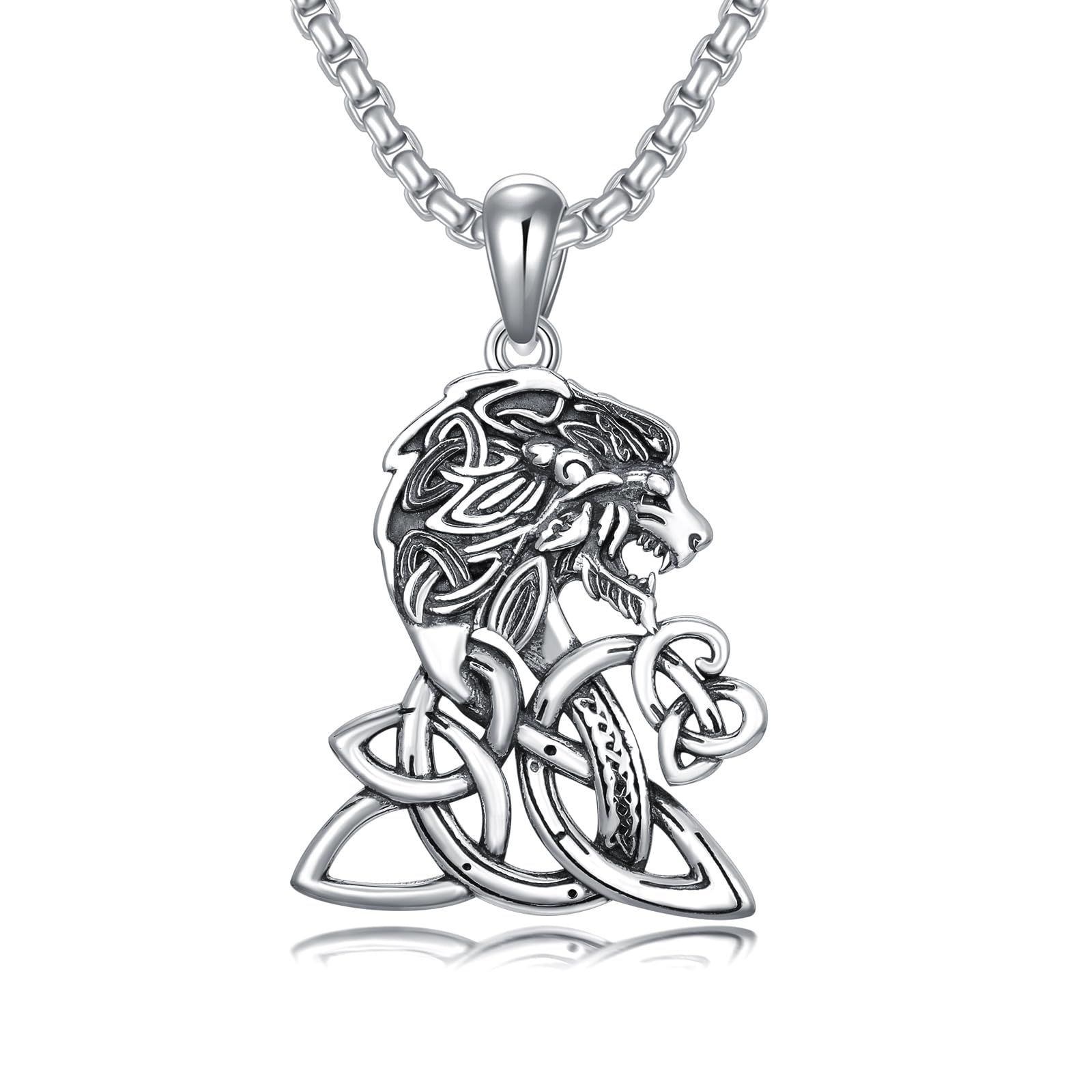 PROESS Collana con leone vichingo, in argento sterling 925, con nodo celtico, con ciondolo a forma di nodo celtico, gioiello regalo per uomo e donna, geeignet, Argento sterling, Nessuna pietra