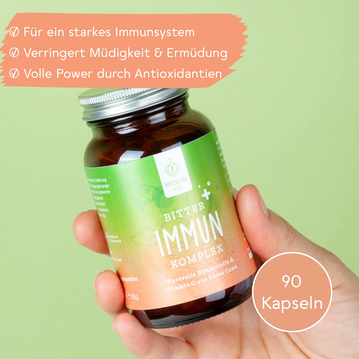 BitterLiebe® Bitter Immun Komplex (1er Set) mit natürlichem Vitamin C aus Camu Camu plus OPC Traubenkernextrakt hochdosiert I 270 vegane Kapseln mit Kurkuma, Ingwer