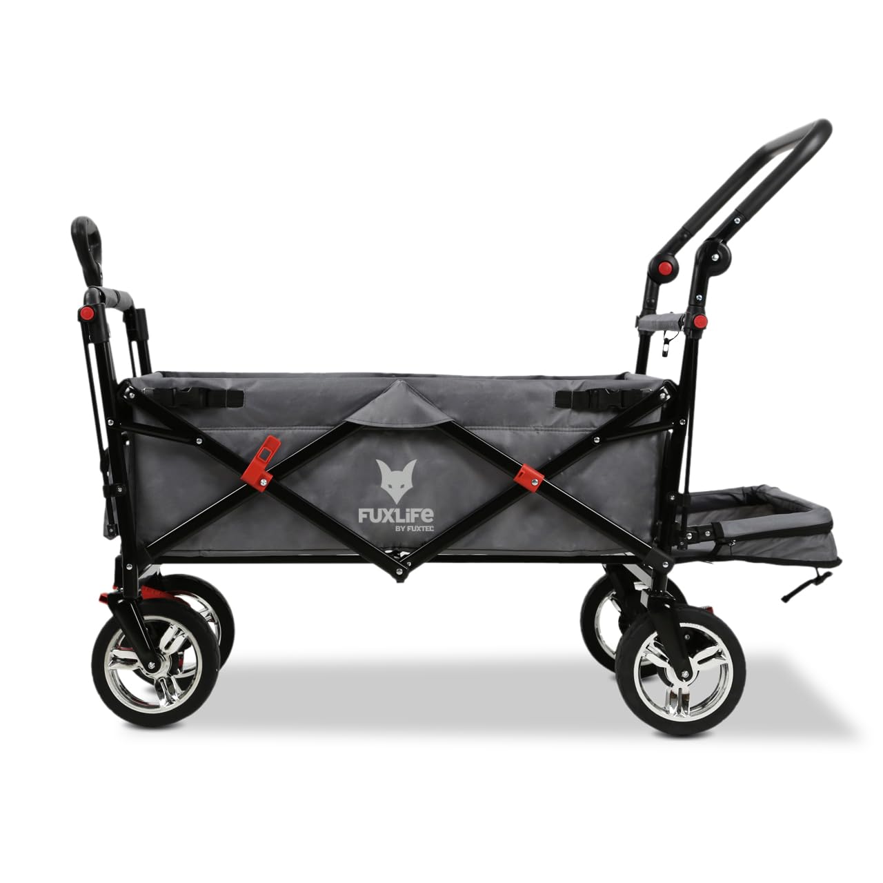 FUXLIFE Carrello Pieghevole FX-CT800 Grigio • Bollerwagen richiudibile con spazio extra per le gambe • Tettuccio parasole e ruote larghe • Volume 105 L e portata 75 kg