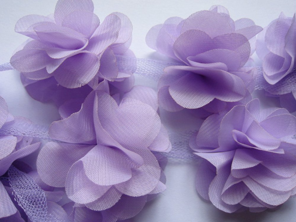YYCRAFT 4.5 Yards 2.5" 3D Chiffon Flower Lace Trims Bridal Bouquets Cluster Flower DIY Sewing(Lavender)