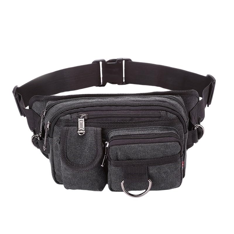 Riñonera clásica de lona para hombre con acabados reforzados color negro