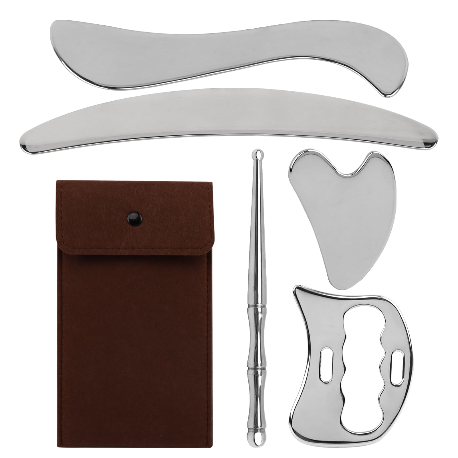 Conjunto de ferramentas de raspador muscular de aço inoxidável 5 em 1, conjunto de