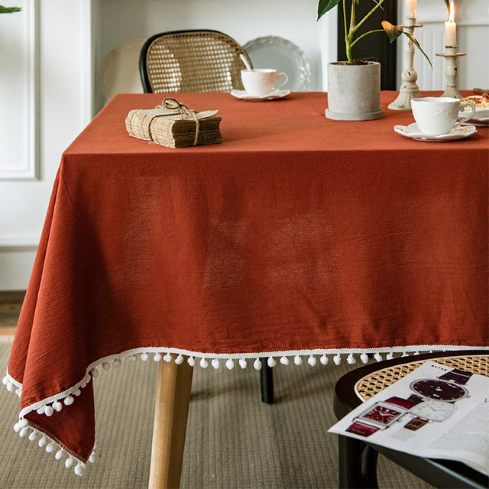 Luxuriou nappe de table rouge rouille 140x140 cm en coton pour banquet
