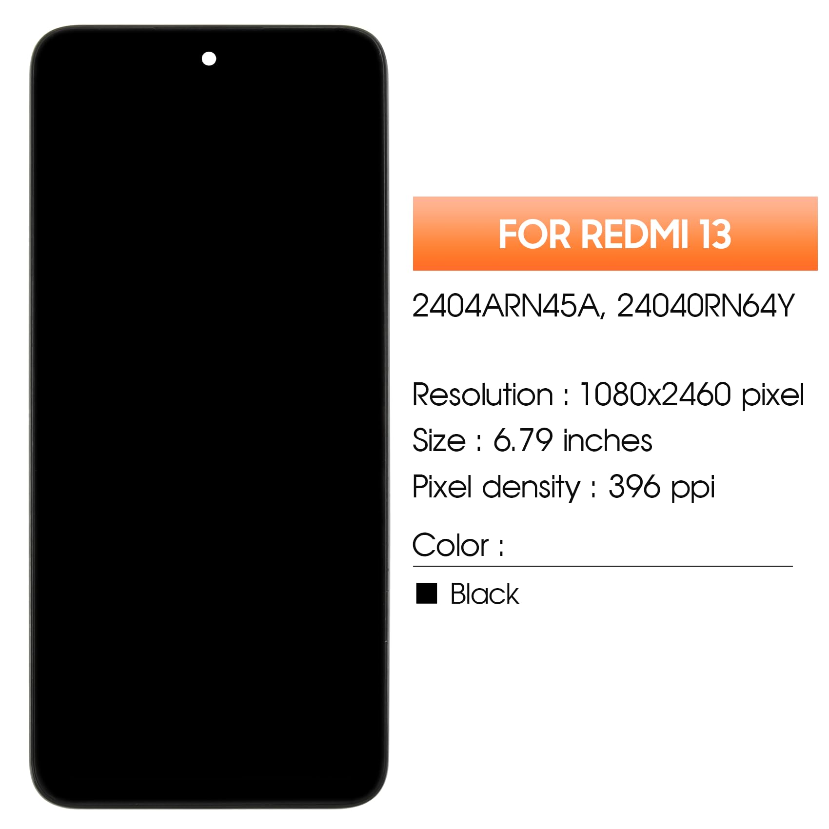 AGCUT - Pantalla LCD para Redmi 13 - Pantalla de repuesto para Xiaomi Redmi 13 4G / 5G 2404ARN45A 24040RN64Y 6,79" pantalla táctil digitalizador panel completo con reparación kit negro con marco