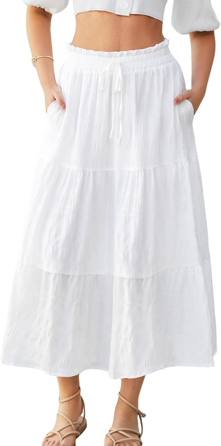 Women's Boho Skirt Ruffle Long Maxi Flowy Summer Skirts with Pockets - Image 7