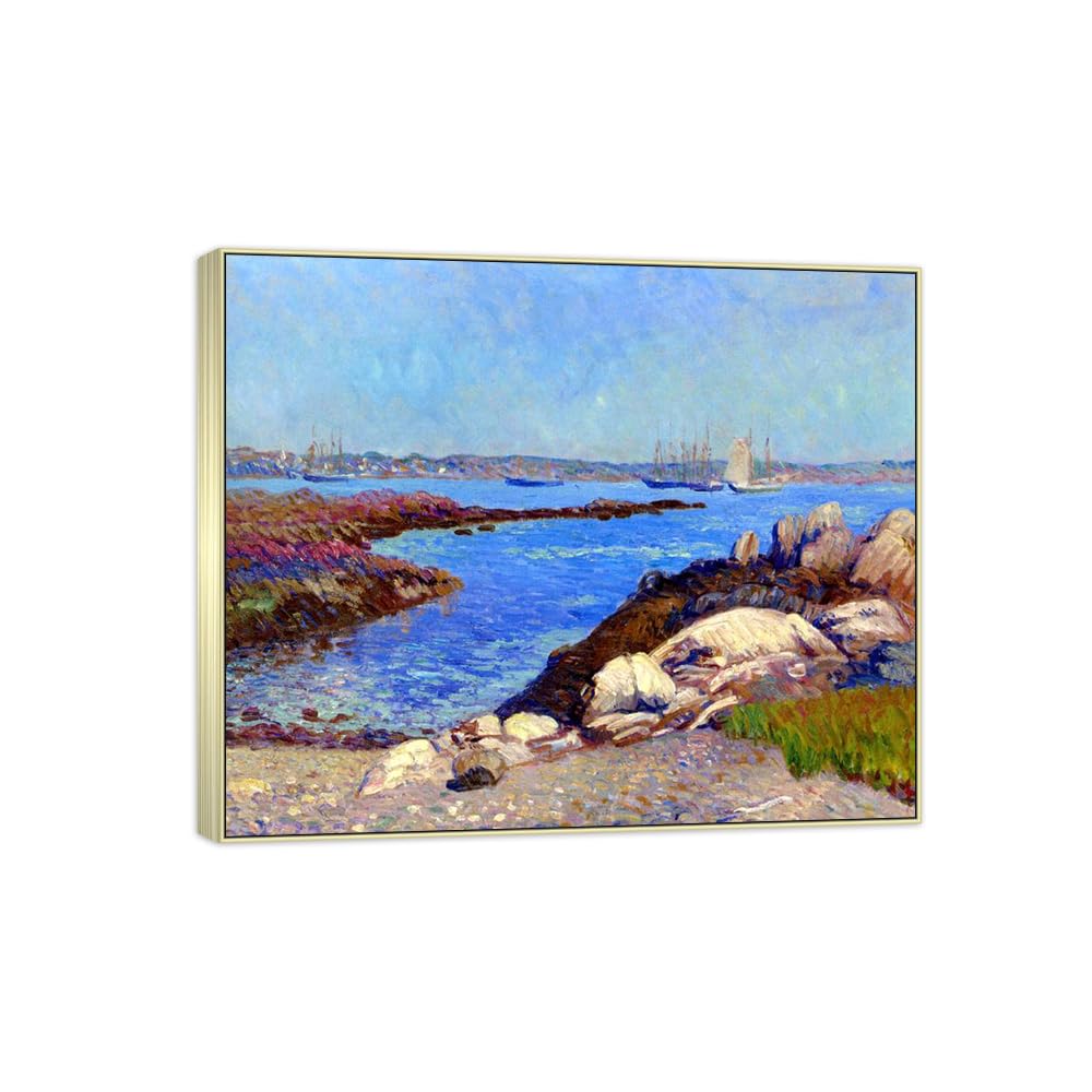 SDYSKKUG William Glackens Canvas Wall Art Prints for Living Room. Harbor 2. 85x70cm Silver Frame