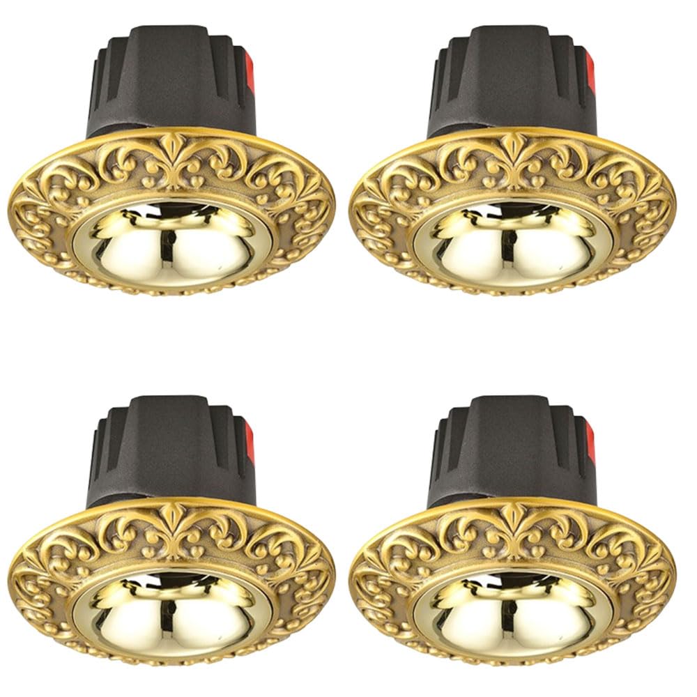 JKJZSALJ Down Lights Indoor Ceiling Recessed Light Led Rotatable Recessed Ceiling Lamp Set Of 4,Eye Lights 8W Brass Dimmable Led Cob Led Adjustable Gimbal Retrofit Spotlight,Gold