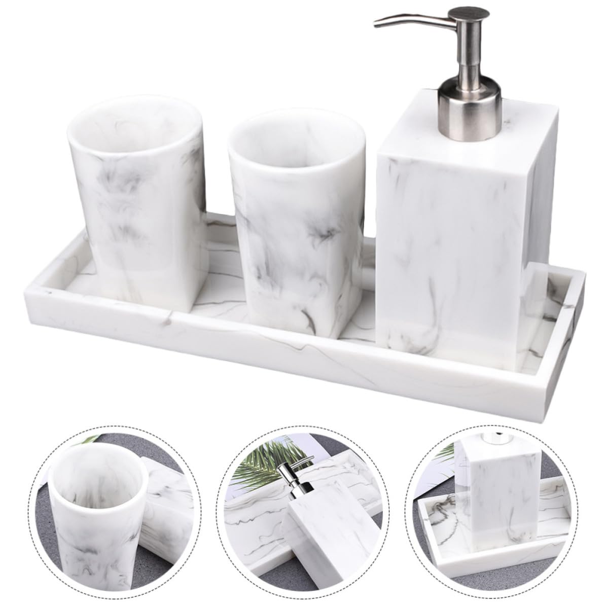 Dispenser di sapone bagno organizer in resina nero con vassoio e 2 bicchieri, set 1 pezzo per bagno e matrimonio