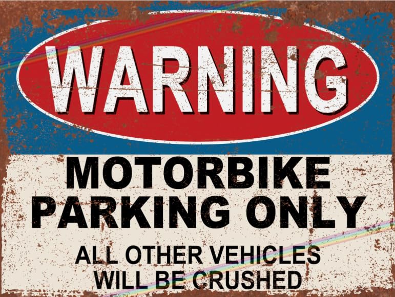 "Motorbike Parking Only" Metal Bar Sign – 15cm x 10cm Retro Vintage Tin Plaque – Man Cave, Pub Shed, Garage & Biker Workshop Decor – Funny Father’s Day Gift Made in UK