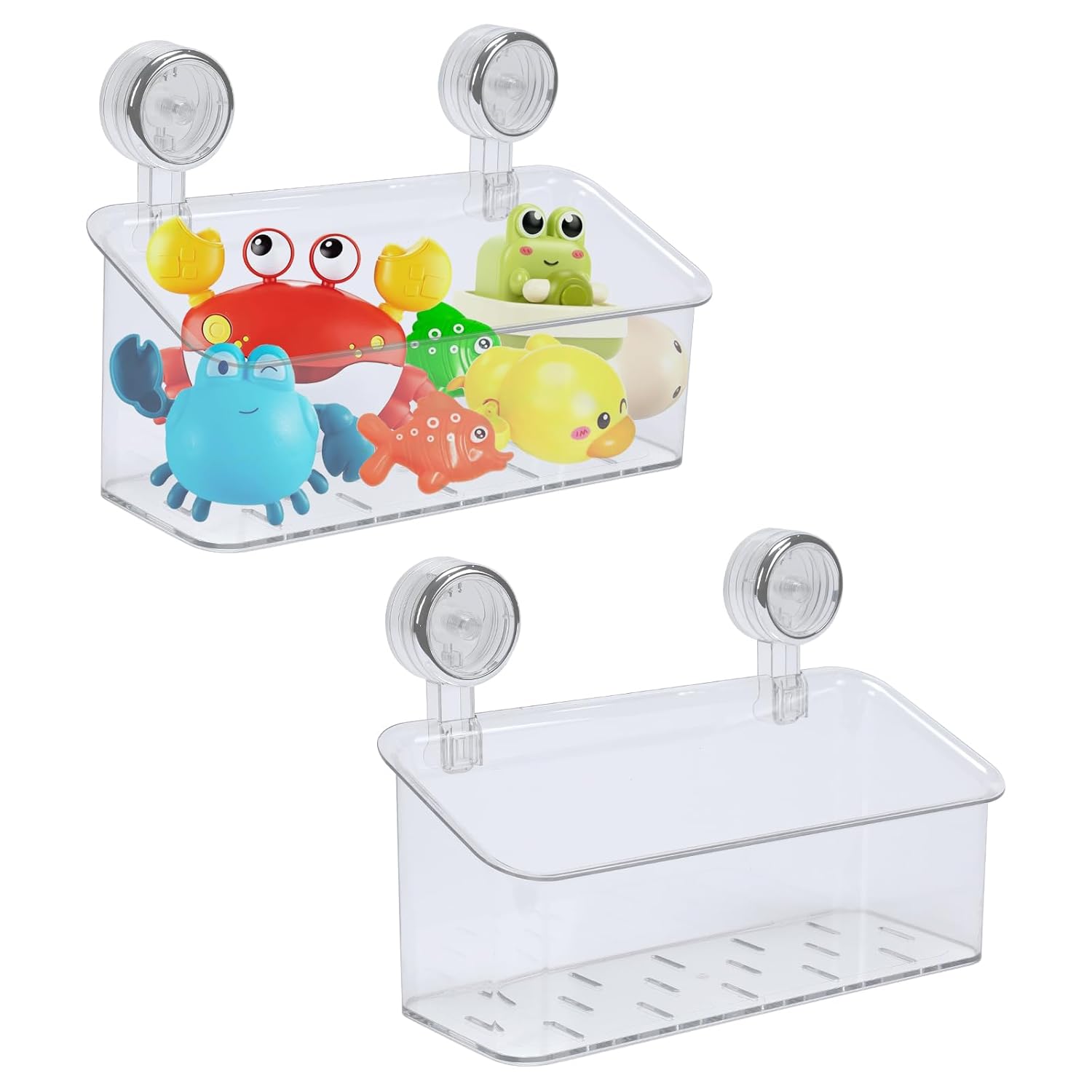 Yomjarl 2 Pack Bath Toy Storage Organizer Kids Bathtub Toy Holder with Drain Holes clear Powerful Suction Shower