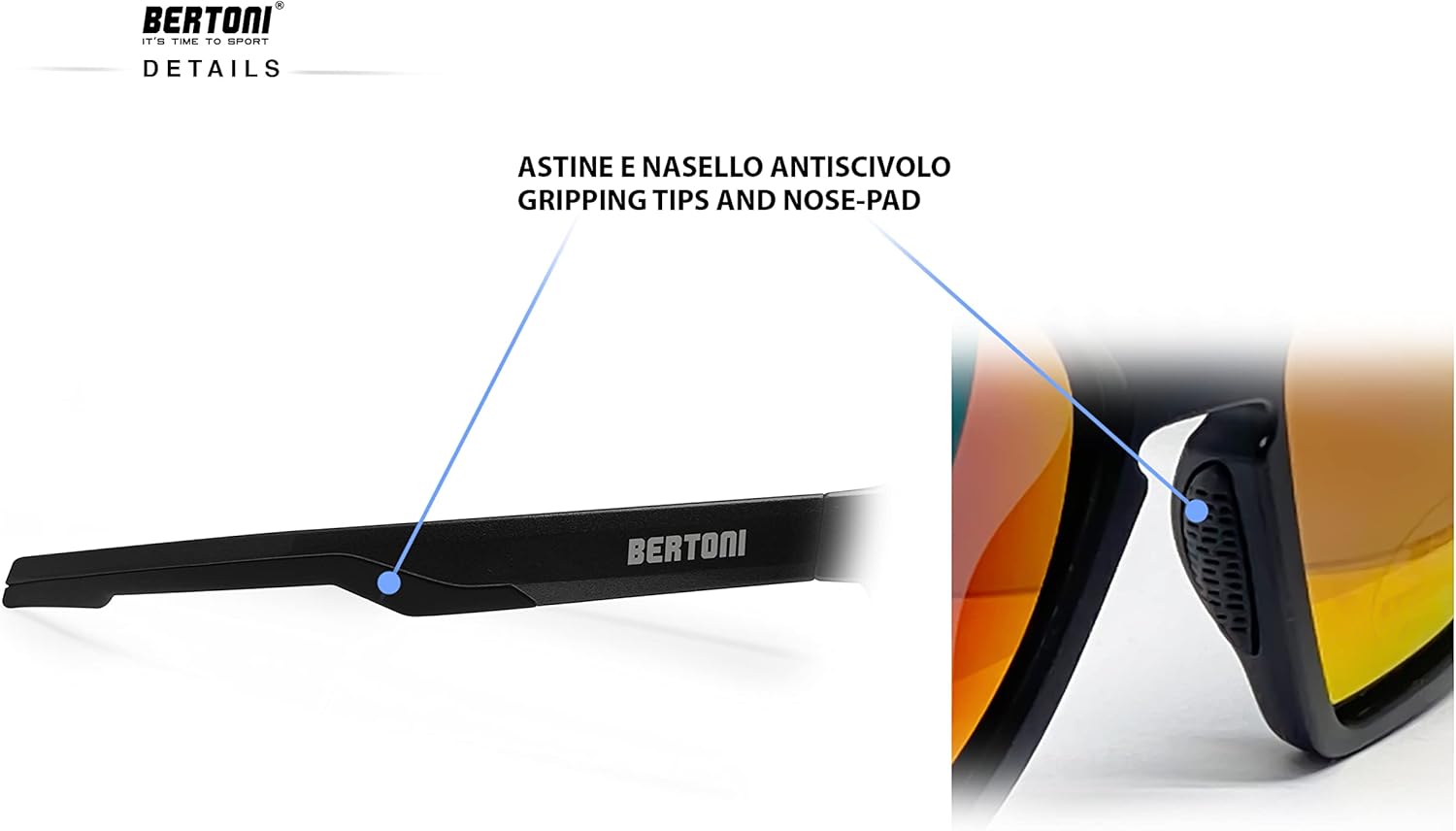 Bertoni Sport Polarized Sunglasses for Men Women in TR90 100% UV Block mod. Fulvio