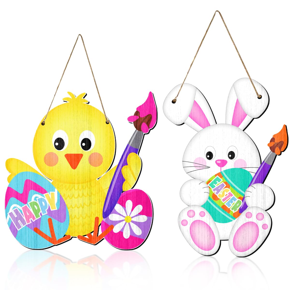 Easter Door Decorations,Happy Easter Door Hanging Sign Easter Hunting Chicken Hanging Door Wall for Spring Easter Holiday,Easter Indoor Outdoor Party Decorations