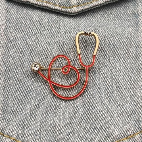 Image of coadipress Stethoscope Brooch Pins for Nurses Doctors Personality Enamel Nurse Medicine Stethoscope Heartbeat Brooches Backpack Clothing Fashion Accessories Jewelry